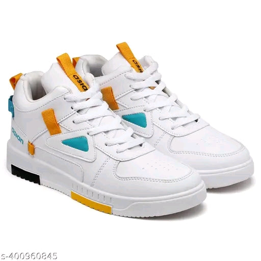 AuraBeast Men's Premium Synthetic Leather Sneakers | Stylish Solid Lace-Up Casual Shoes 👟🔥