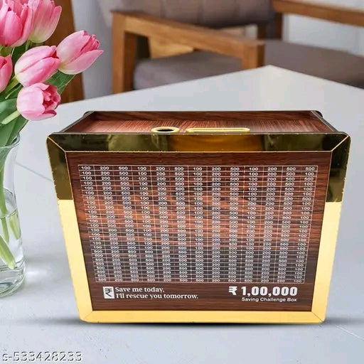 Premium Wooden Piggy Bank | ₹1 Lakh Goal Money Saver | Decorative & Motivational Box 💰✨